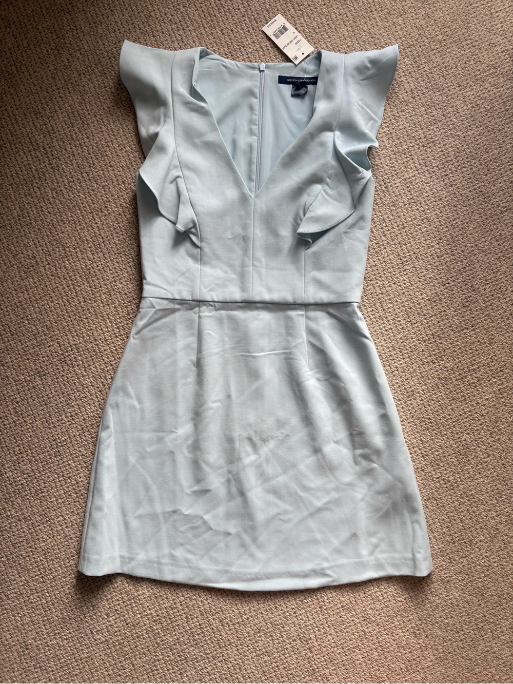 French Connection Pale Blue Ruffle V-Neck Mini Dress